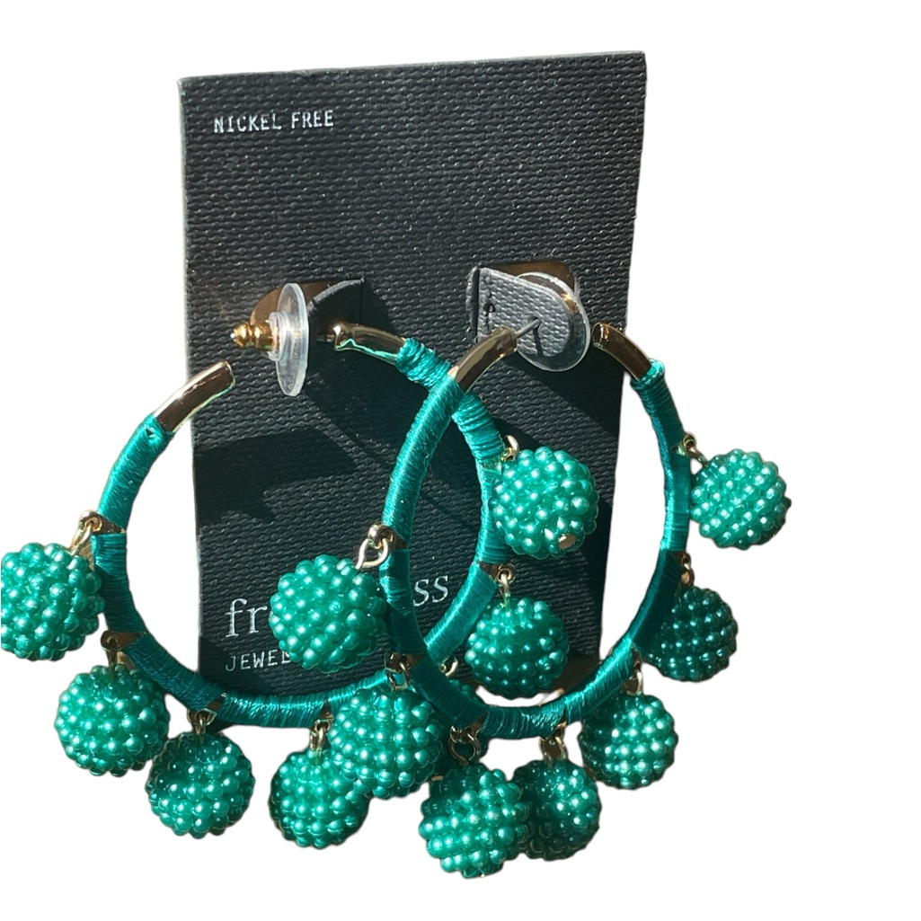 Free Press New Hoop Teal Seedbead Fashion Earrings